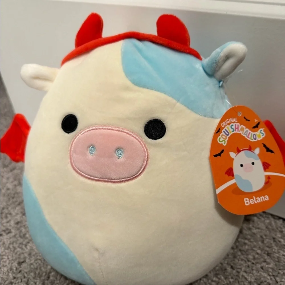 Squishmallows Belana the Cow Plush - Blue and Red